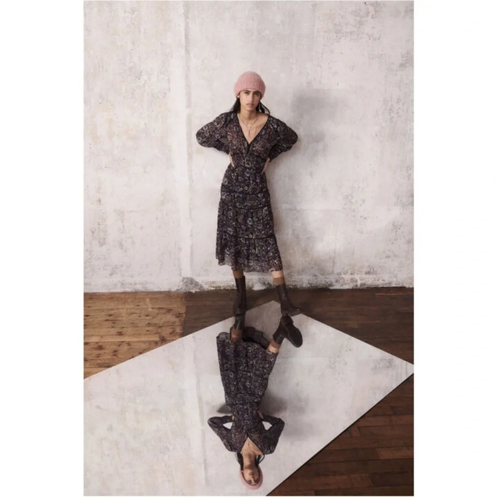 ba&sh Gigi print midi dress in Carbone floral Size S